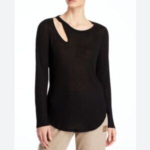 Alo Ribbed Peak Long Sleeved Black top, size M